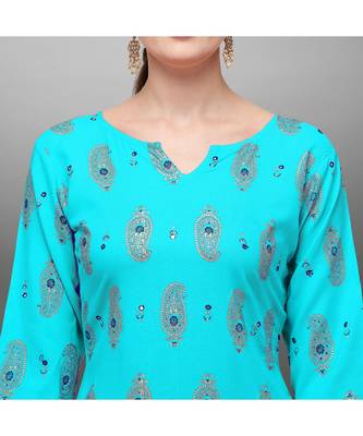 Blue Rayon Printed Stitched   Kurti 4