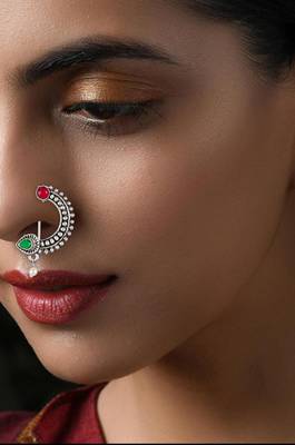 Oxidised Design Non Pierced Nose Ring (Nath) For Women And Girls 2