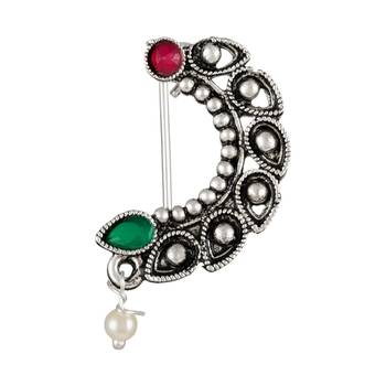 Oxidised Design Non Pierced Nose Ring (Nath) For Women And Girls 1
