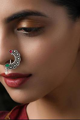 Oxidised Design Non Pierced Nose Ring (Nath) For Women And Girls 2