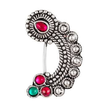 Oxidised Design Non Pierced Nose Ring (Nath) for Women and Girls 1