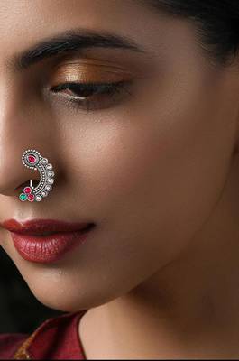 Oxidised Design Non Pierced Nose Ring (Nath) for Women and Girls 2