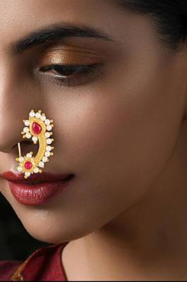 Maharashtrian Wear Gold Plated Nose Ring For Women And Girls 2