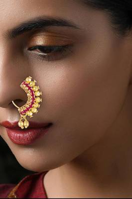 Maharashtrian Wear Gold Plated Nose Ring For Women And Girls 2