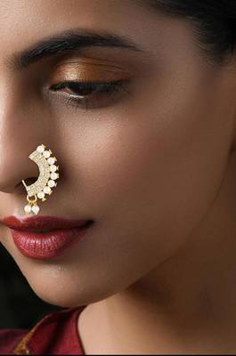 MAHARASHTRIAN WEAR GOLD PLATED Non-Pierced NOSE RING FOR WOMEN AND GIRLS 2