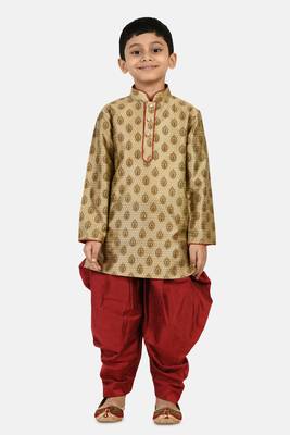 Gold printed blended cotton boys-dhoti-kurta 1