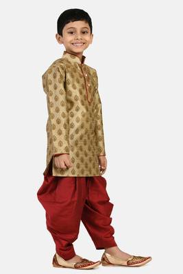 Gold printed blended cotton boys-dhoti-kurta 2