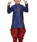 Blue printed blended cotton boys-dhoti-kurta