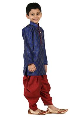 Blue printed blended cotton boys-dhoti-kurta 2