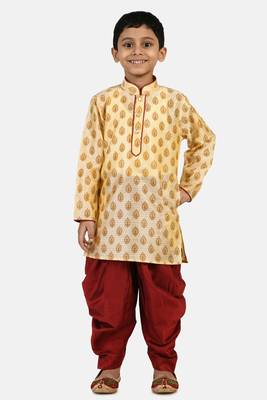 Gold printed blended cotton boys-dhoti-kurta 1