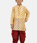 Gold printed blended cotton boys-dhoti-kurta