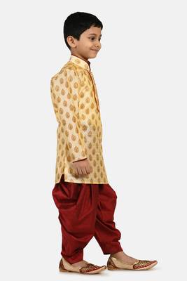 Gold printed blended cotton boys-dhoti-kurta 2