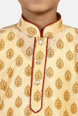 Gold printed blended cotton boys-dhoti-kurta 4