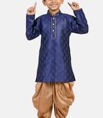 Blue printed blended cotton boys-dhoti-kurta