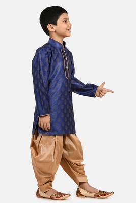 Blue printed blended cotton boys-dhoti-kurta 2