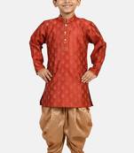 Maroon printed blended cotton boys-dhoti-kurta
