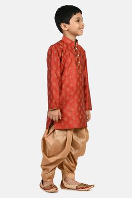 Maroon printed blended cotton boys-dhoti-kurta 2