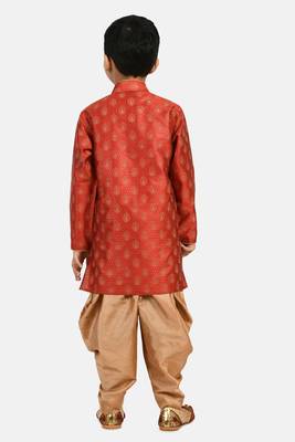 Maroon printed blended cotton boys-dhoti-kurta 3