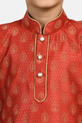 Maroon printed blended cotton boys-dhoti-kurta 4
