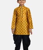 Gold printed blended cotton boys-dhoti-kurta