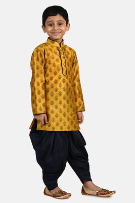 Gold printed blended cotton boys-dhoti-kurta 2