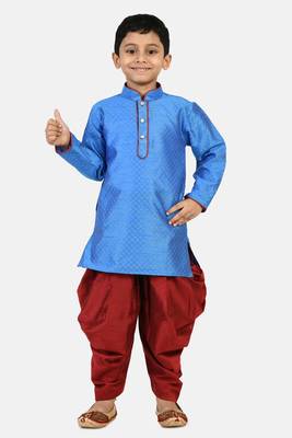 Blue woven blended cotton boys-dhoti-kurta 1