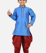 Blue woven blended cotton boys-dhoti-kurta