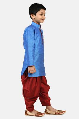 Blue woven blended cotton boys-dhoti-kurta 2