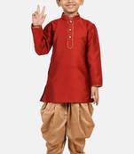 Maroon woven blended cotton boys-dhoti-kurta