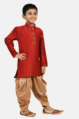 Maroon woven blended cotton boys-dhoti-kurta 2