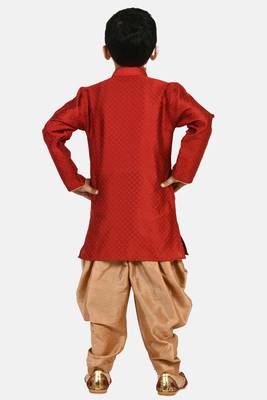 Maroon woven blended cotton boys-dhoti-kurta 3