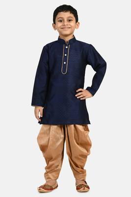 Blue woven blended cotton boys-dhoti-kurta 1
