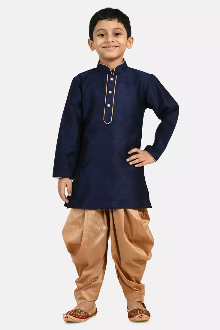 Blue woven blended cotton boys-dhoti-kurta