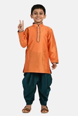 Orange woven blended cotton boys-dhoti-kurta 1