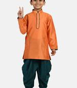 Orange woven blended cotton boys-dhoti-kurta