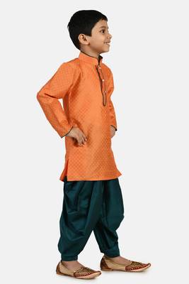 Orange woven blended cotton boys-dhoti-kurta 2