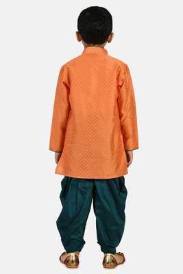 Orange woven blended cotton boys-dhoti-kurta 3