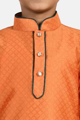 Orange woven blended cotton boys-dhoti-kurta 4