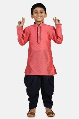 Pink woven blended cotton boys-dhoti-kurta 1