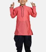 Pink woven blended cotton boys-dhoti-kurta
