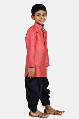 Pink woven blended cotton boys-dhoti-kurta 2