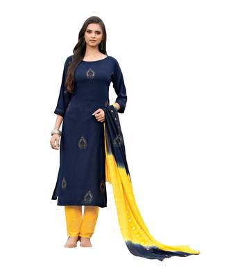 blue rayon plain stitched kurti & bottom with dupatta 1