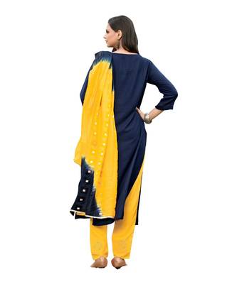 blue rayon plain stitched kurti & bottom with dupatta 2