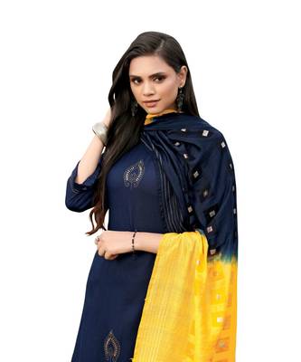 blue rayon plain stitched kurti & bottom with dupatta 5