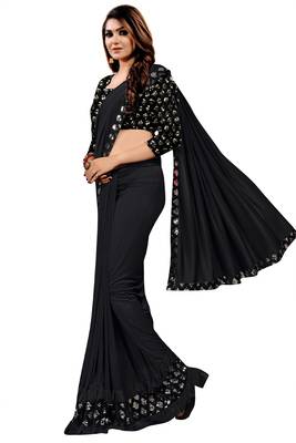 Black plain lycra saree with blouse 2