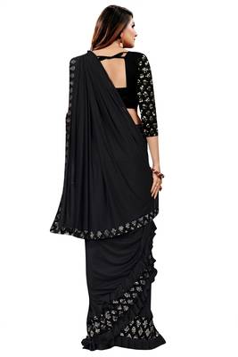 Black plain lycra saree with blouse 3
