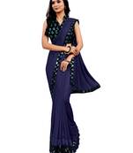 Navy blue plain lycra saree with blouse