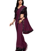 Purple plain lycra saree with blouse