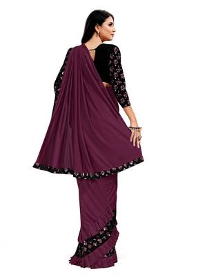 Purple plain lycra saree with blouse 3