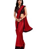 Red plain lycra saree with blouse